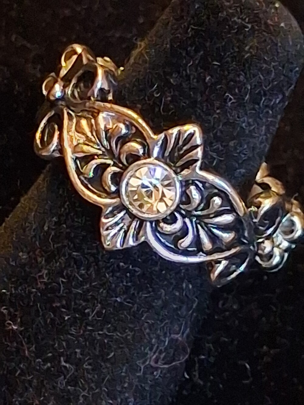 Paparazzi Silvertone Floral Crystal Accent Women's Stretch Ring